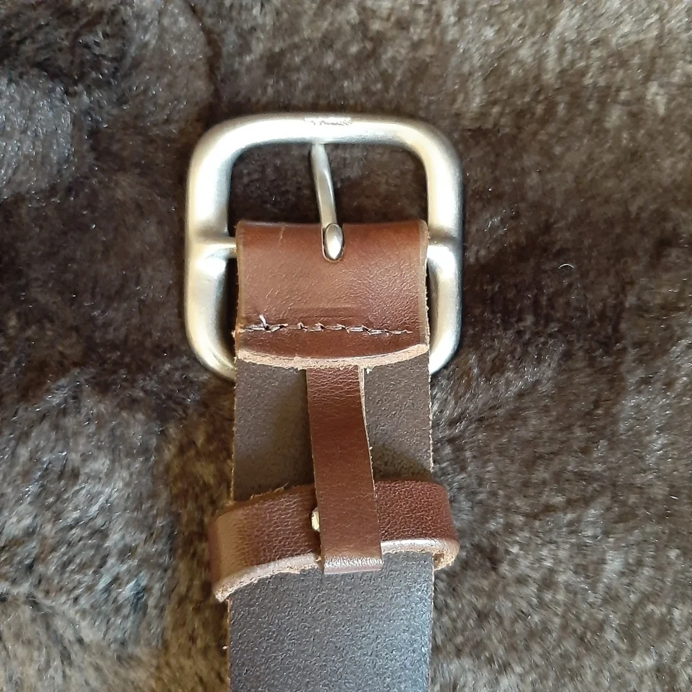 Eddie Bauer Belt Large Brown Leather Brass Western Rodeo Minimalist Office Boho